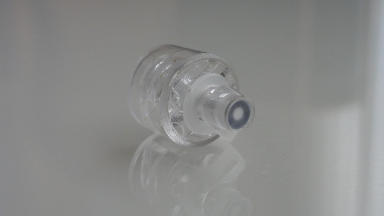 Etymotic ER20XS in-ear hearing protectors, which allow the ear tip to be removed from the body for cleaning.