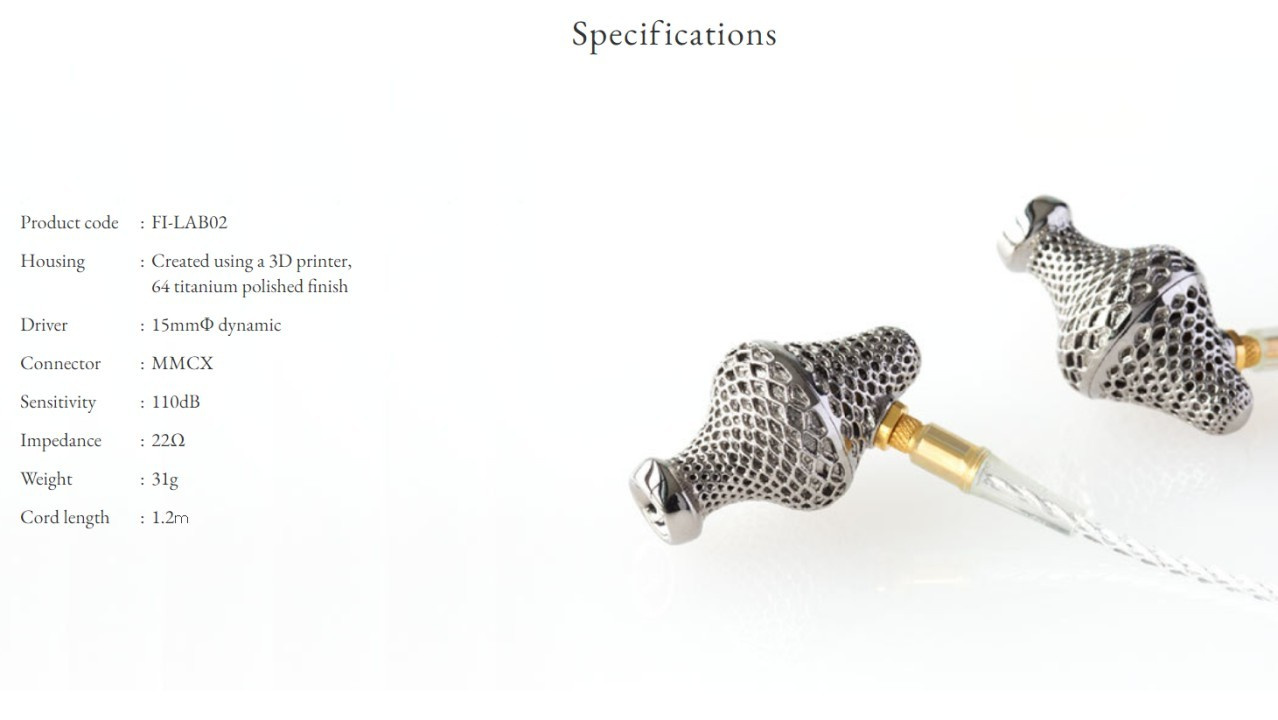 Specifications of the Final LAB II in-ear monitor.