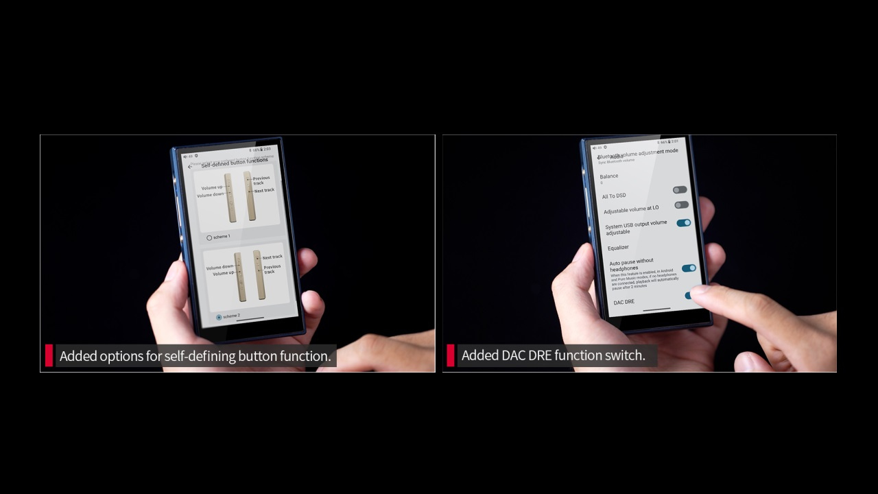 Opções no app de configurações do Digital Audio Player (DAP) FiiO M21.