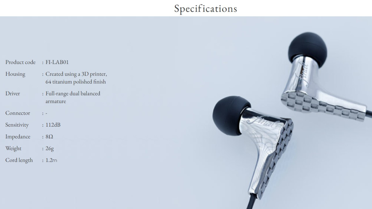 Especificações do fone de ouvido in-ear Final LAB I.