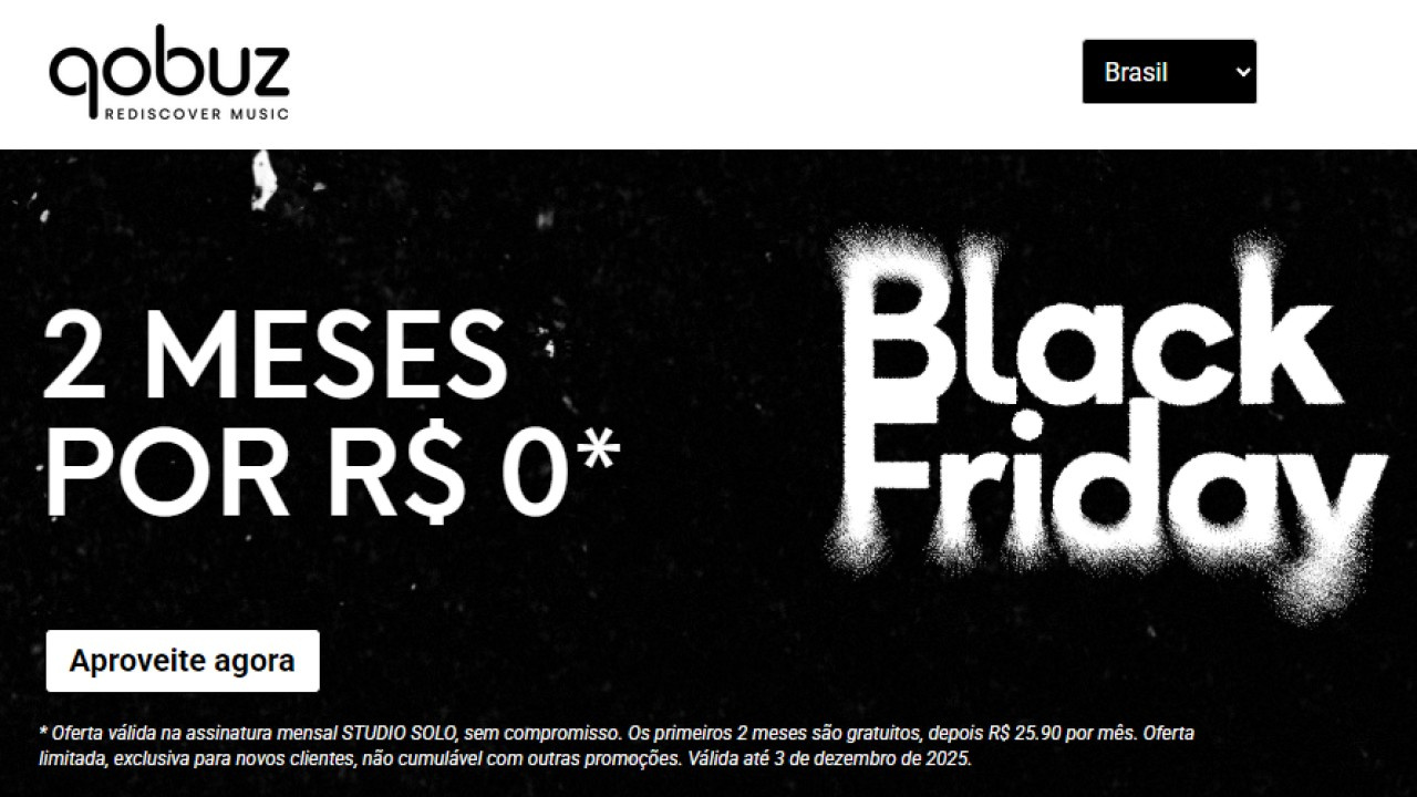 Promoção de Black Friday 2025 da Qobuz Brasil.