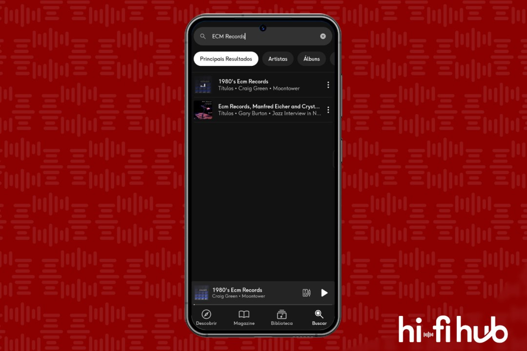 Aba de buscas do app Qobuz para Android não funciona para pesquisar selos de gravadoras.