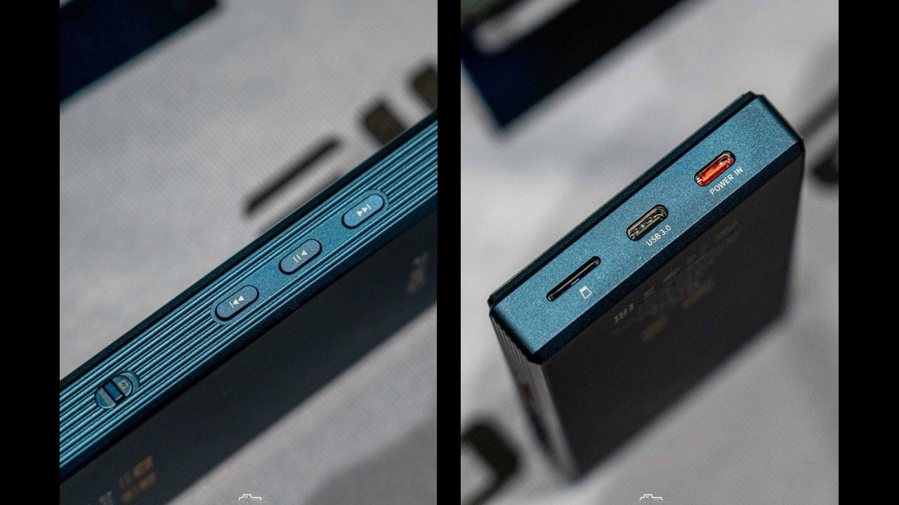 Botões e portas USB do Digital Audio Plauer (DAP) FiiO M33.