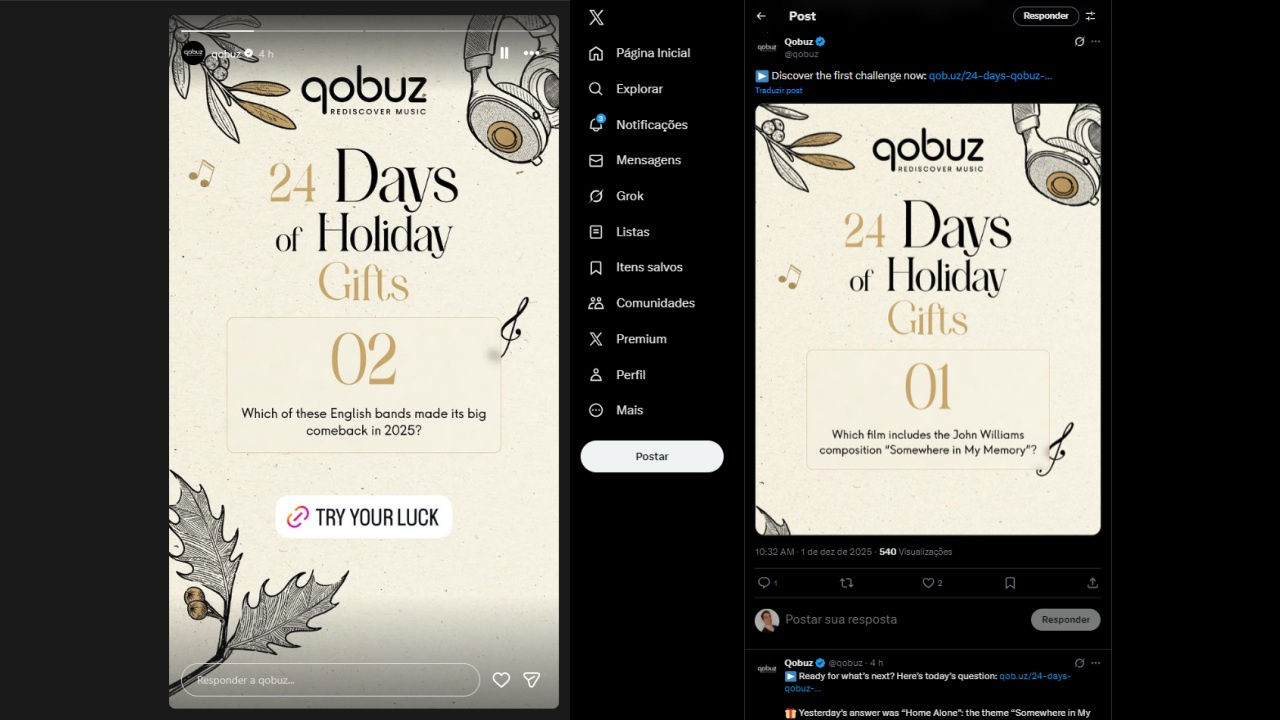 Campanha de Natal da Qobuz em 2025 para sortear prêmios.