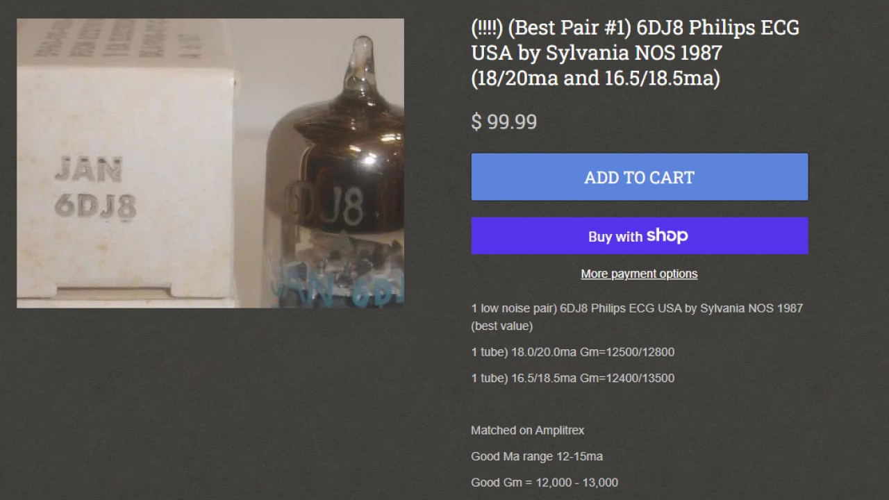 Anúncio de par de válvulas termiônicas.